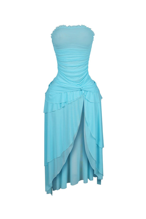 Sahara Mesh Ruffled Tube Midi Dress